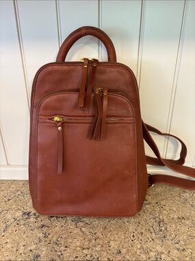 NWOT Osgood Marley Classic Brown Leather Multi-pocket Backpack w/ Tassel Zips